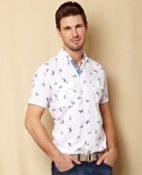 This short-sleeved anchor print shirt from Nautica won't weigh your down this season. This short-sleeved anchor print shirt from Nautica won't weigh your down this season.