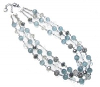 MONET Blue/Silver 3-row Glass Bead 16.5-inch Necklace MONET Blue/Silver 3-row Glass Bead 16.5-inch Necklace