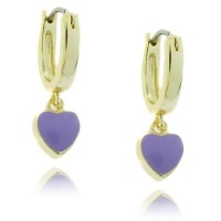 Lily Nily 18k Gold Overlay Lavender Enamel Hanging Heart Children's Hoop Earrings Lily Nily 18k Gold Overlay Lavender Enamel Hanging Heart Children's Hoop Earrings