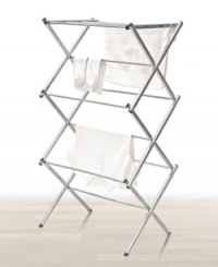 Smooth out the kinks in the way you clean with 26 feet of hanging space that airs and dries out clothes, so your approach to every day is wrinkle-free. Quick and easy assembly of the space-saving design allows for compact storage. Smooth out the kinks in the way you clean with 26 feet of hanging space that airs and dries out clothes, so your approach to every day is wrinkle-free. Quick and easy assembly of the space-saving design allows for compact storage.
