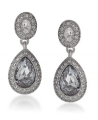 Frame your face with whimsical drops. Carolee earrings feature oval and pear-cut crystals surrounded by round-cut crystal accents in silver tone mixed metal. Approximate drop: 1-1/4 inches. Frame your face with whimsical drops. Carolee earrings feature oval and pear-cut crystals surrounded by round-cut crystal accents in silver tone mixed metal. Approximate drop: 1-1/4 inches.
