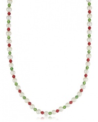 Green and Red Swarovski Elements and White Freshwater Pearl with Sterling Silver Clasp Necklace, 18