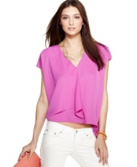 The ruffle overlay adds an unexpected edge to this RACHEL Rachel Roy boxy top -- perfect over the season's skinny jeans!
