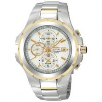 Seiko Men's SNAD54 Coutura Alarm Chronograph Two-Tone White Dial Watch