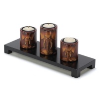 Gifts & Decor Wooden Elephant Motif Trio Set Tealight Candleholder