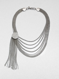 A sleek and unique design featuring delicate link chains in a multi-row style accented with a pavé stone embellishment and tassel. SilvertoneGlass stonesLength, about 20Tassel length, about 6Lobster clasp closureImported 