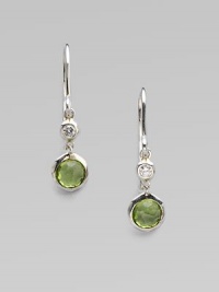From the Silver Rain Collection. A lovely peridot, richly faceted in a modern sterling silver setting, is capped by one shimmering diamond.Diamonds, .07 tcw PeridotSterling silverDrop, about 1Ear wireImported From the Silver Rain Collection. A lovely peridot, richly faceted in a modern sterling silver setting, is capped by one shimmering diamond.Diamonds, .07 tcw PeridotSterling silverDrop, about 1Ear wireImported
