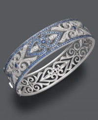 Love is all around us. Share the gift with this stunning, sparkling bangle with intricate heart detailing. Crafted in sterling silver with round-cut sapphires (3-3/4 ct. t.w.) and diamonds (1/4 ct. t.w.). Approximate diameter: 2-1/2 inches. Love is all around us. Share the gift with this stunning, sparkling bangle with intricate heart detailing. Crafted in sterling silver with round-cut sapphires (3-3/4 ct. t.w.) and diamonds (1/4 ct. t.w.). Approximate diameter: 2-1/2 inches.