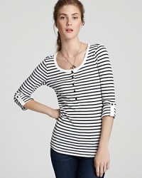 Chic buttons and smart stripes dress up this Splendid tee for an updated take on a wardrobe staple. Chic buttons and smart stripes dress up this Splendid tee for an updated take on a wardrobe staple.