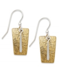Shape up! Jody Coyote's dangling drop earrings feature rectangular-shaped bronze and sterling silver teardrops on french wire. Approximate drop: 1-1/8 inches. Shape up! Jody Coyote's dangling drop earrings feature rectangular-shaped bronze and sterling silver teardrops on french wire. Approximate drop: 1-1/8 inches.
