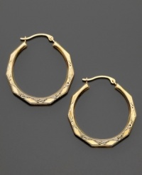 You'll love the vintage-style engraving on these beautiful hoops crafted in 14k gold. Approximate diameter: 3/4 inch. You'll love the vintage-style engraving on these beautiful hoops crafted in 14k gold. Approximate diameter: 3/4 inch.