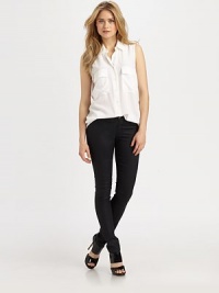 A classic silhouette of supple silk goes sleeveless for a fresh take.Button front Flap pockets About 29 from shoulder to hem Silk Dry clean Imported A classic silhouette of supple silk goes sleeveless for a fresh take.Button front Flap pockets About 29 from shoulder to hem Silk Dry clean Imported