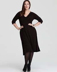Articulated in a warm chocolate hue, this Eileen Fisher Plus dress lends rich dimension to your everyday style with a cascading cowlneck and billowing silhouette. Articulated in a warm chocolate hue, this Eileen Fisher Plus dress lends rich dimension to your everyday style with a cascading cowlneck and billowing silhouette.