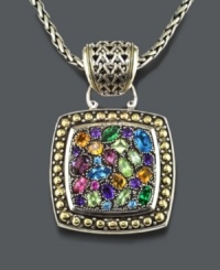 Paint a portrait of color with this vibrant Balissima by Effy Collection pendant. Set in sterling silver and 18k gold, necklace features amethyst (5/8 ct. t.w.), citrine (1 ct. t.w.), rhodonite (1-1/8 ct. t.w.), pink tourmaline (1/2 ct. t.w.), peridot (5/8 ct. t.w.) and tsavorite (5/8 ct. t.w.). Approximate length: 18 inches. Approximate drop: 1-3/4 inches. Paint a portrait of color with this vibrant Balissima by Effy Collection pendant. Set in sterling silver and 18k gold, necklace features amethyst (5/8 ct. t.w.), citrine (1 ct. t.w.), rhodonite (1-1/8 ct. t.w.), pink tourmaline (1/2 ct. t.w.), peridot (5/8 ct. t.w.) and tsavorite (5/8 ct. t.w.). Approximate length: 18 inches. Approximate drop: 1-3/4 inches.