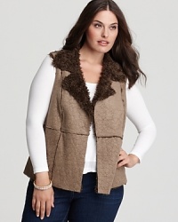 Layer on the texture in this trend-right Karen Kane faux fur vest. Pair with a delicate blouse or tee for chic contrast. Layer on the texture in this trend-right Karen Kane faux fur vest. Pair with a delicate blouse or tee for chic contrast.