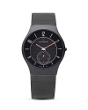 Modern times call for modern time. Watch features Titanium case with carbon fiber sub-second hand with black and red accents. Signature Skagen mesh band.