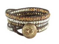 Gold Beaded Leather Wrap Bracelet on Dark Leather (large (29.5)) Gold Beaded Leather Wrap Bracelet on Dark Leather (large (29.5))