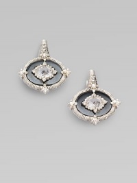 From the Oasis Collection. A gorgeous creation of textured sterling silver punctuated by oval-shaped hematite, luminous white sapphires, and crystal.Turquoise, white sapphire, crystalSterling silver Length, about ¾Post-and-hinge backImported