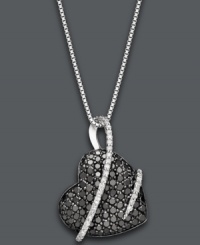 Sentimental sparkle. Sweetly contrasting round-cut white and black diamonds (1 ct. t.w.) make a perfectly stunning statement on this heart-shaped pendant. Set in sterling silver. Approximate length: 18 inches. Approximate drop: 1-1/8 inches. Sentimental sparkle. Sweetly contrasting round-cut white and black diamonds (1 ct. t.w.) make a perfectly stunning statement on this heart-shaped pendant. Set in sterling silver. Approximate length: 18 inches. Approximate drop: 1-1/8 inches.