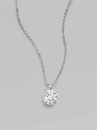 Stunning cubic zirconia set in sterling silver hangs from a delicate chain.Cubic zirconia Rhodium plated Chain length, about 16 with 2 extender Pendant diameter, about ½ Lobster clasp Imported Stunning cubic zirconia set in sterling silver hangs from a delicate chain.Cubic zirconia Rhodium plated Chain length, about 16 with 2 extender Pendant diameter, about ½ Lobster clasp Imported