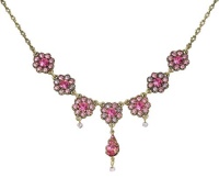 Michal Negrin Stunning Necklace with Flowers, Pink and Lilac Swarovski Crystals, Tear Drop and Beads - Hand-made in Israel, Hypoallergenic