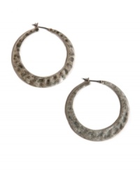 Vintage style with a modern twist. These chic hoops by Lucky Brand feature a graduated design with a hammered surface. Crafted in silver tone mixed metal. Approximate diameter: 1-5/8 inches. Vintage style with a modern twist. These chic hoops by Lucky Brand feature a graduated design with a hammered surface. Crafted in silver tone mixed metal. Approximate diameter: 1-5/8 inches.