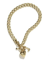 Goldtone chain link necklace from Juicy Couture, with puffed heart and J charms.