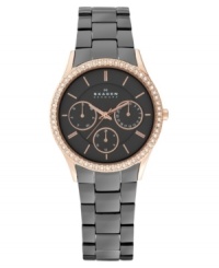 Elegant yet bold design complemented with rosy hues and Swarovski shine: a multi-functional timepiece from Skagen Denmark. Elegant yet bold design complemented with rosy hues and Swarovski shine: a multi-functional timepiece from Skagen Denmark.