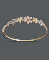 An aesthetically-pleasing accessory. Accentuate any look with the versatility of 14k rose gold, 14k gold, and 14k white gold! Clever floral shapes adorn this chic bangle, while round-cut diamonds (3/4 ct. t.w.) add just the right amount of sparkle. Approximate diameter: 2-1/2 inches. An aesthetically-pleasing accessory. Accentuate any look with the versatility of 14k rose gold, 14k gold, and 14k white gold! Clever floral shapes adorn this chic bangle, while round-cut diamonds (3/4 ct. t.w.) add just the right amount of sparkle. Approximate diameter: 2-1/2 inches.