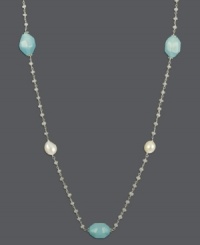 A subtle strand in serene colors adds polish and sophistication. Crafted in delicate sterling silver, necklace features cultured freshwater pearls (9-10 mm) and chalcedony beads (75-5/8 ct. t.w.). Approximate length: 36 inches. A subtle strand in serene colors adds polish and sophistication. Crafted in delicate sterling silver, necklace features cultured freshwater pearls (9-10 mm) and chalcedony beads (75-5/8 ct. t.w.). Approximate length: 36 inches.