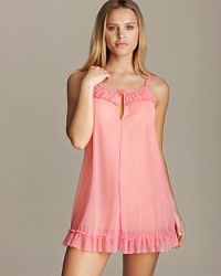 Curl up in this soft, flowy slip with ruffle and rosette trim at neckline and hem. Style #732310 Curl up in this soft, flowy slip with ruffle and rosette trim at neckline and hem. Style #732310