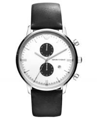 Tuxedo-inspired cool: this classic chronograph watch from Emporio Armani boasts rich black-and-white style. Tuxedo-inspired cool: this classic chronograph watch from Emporio Armani boasts rich black-and-white style.