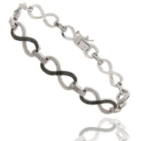 Silver Overlay Black and White Diamond Accent Infinity Bracelet Silver Overlay Black and White Diamond Accent Infinity Bracelet