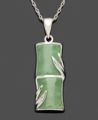 Add cultural influences and a little good luck to your look. This bamboo-shaped jade stone (8 mm x 20 mm) shines against a sterling silver setting and chain. Approximate length: 18 inches. Approximate drop: 3/4 inch.