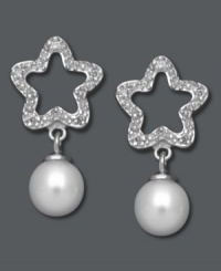 Shoot for the stars in all you do. These sterling silver earrings feature cut-out, diamond-accented starts and cultured freshwater pearl drops (6-7 mm). Approximate drop: 7/8 inch.