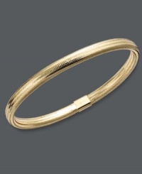 Layer it up for a fresh, new look! This unique bangle bracelet features a gold tone silicone setting with a 14k gold joint clasp. Approximate diameter: 2-1/2 inches. Layer it up for a fresh, new look! This unique bangle bracelet features a gold tone silicone setting with a 14k gold joint clasp. Approximate diameter: 2-1/2 inches.