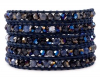 Chan Luu Dark Blue Fire Agate Mix Wrap Bracelet on Dark Blue Leather Chan Luu Dark Blue Fire Agate Mix Wrap Bracelet on Dark Blue Leather