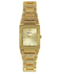 A timeless watch design gets glammed up with crystal accents. By Style&co. Gold tone mixed metal bracelet with crystal accents and rectangular case. Gold tone dial features numerals at twelve, three, six and nine o'clock, stick indices, three hands and logo. Quartz movement. Two-year limited warranty. A timeless watch design gets glammed up with crystal accents. By Style&co. Gold tone mixed metal bracelet with crystal accents and rectangular case. Gold tone dial features numerals at twelve, three, six and nine o'clock, stick indices, three hands and logo. Quartz movement. Two-year limited warranty.