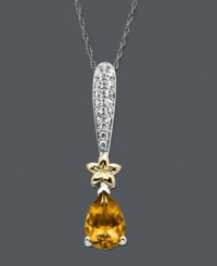 Spruce up your look with a little sunshine. This bold pendant features a bright pear-cut citrine (1-5/8 ct. t.w.), a 14k gold star, and sparkling white topaz accents at the bail. Crafted in sterling silver. Approximate length: 18 inches. Approximate drop: 1-1/4 inches. Spruce up your look with a little sunshine. This bold pendant features a bright pear-cut citrine (1-5/8 ct. t.w.), a 14k gold star, and sparkling white topaz accents at the bail. Crafted in sterling silver. Approximate length: 18 inches. Approximate drop: 1-1/4 inches.