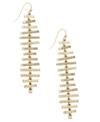 A fashion realignment. RACHEL Rachel Roy's spine-inspired style features a gold tone mixed metal setting that sparkles with the addition of round-cut crystals. Approximate drop: 3 inches. A fashion realignment. RACHEL Rachel Roy's spine-inspired style features a gold tone mixed metal setting that sparkles with the addition of round-cut crystals. Approximate drop: 3 inches.