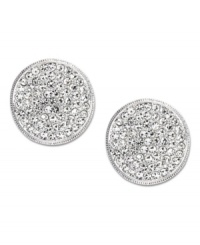 A simple disc shape creates a look of total elegance. Eliot Danori's sparkling stud earrings are covered by round-cut crystals. Set in silver tone mixed metal. Approximate diameter: 1/2 inch.