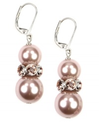 Ravishing rose. Givenchy's pretty double drop earrings feature rosy glass pearls and mauve crystals at the center. Crafted in imitation rhodium-plated mixed metal, they're a warm addition for daytime or evening ensembles. Approximate drop: 2-1/2 inch. Ravishing rose. Givenchy's pretty double drop earrings feature rosy glass pearls and mauve crystals at the center. Crafted in imitation rhodium-plated mixed metal, they're a warm addition for daytime or evening ensembles. Approximate drop: 2-1/2 inch.