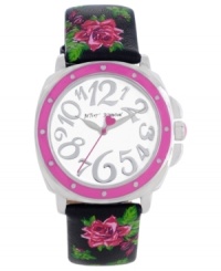 A beautiful bouquet of flowers pretty up this leather watch from Betsey Johnson.