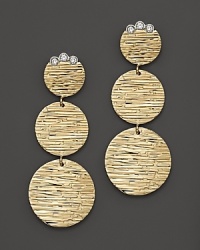 Diamonds crown beautifully textured 18K yellow gold disks. By Roberto Coin. Diamonds crown beautifully textured 18K yellow gold disks. By Roberto Coin.