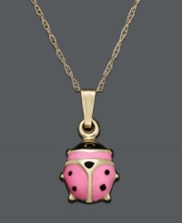 Give her a little extra luck with this adorable ladybug pendant. Crafted in 14k gold, ladybug features a pink and black shell. Approximate length: 14 inches. Approximate drop: 1/2 inch. Give her a little extra luck with this adorable ladybug pendant. Crafted in 14k gold, ladybug features a pink and black shell. Approximate length: 14 inches. Approximate drop: 1/2 inch.