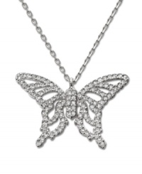 Flight of fancy: Swarovski's butterfly-shaped Nightingale pendant is the perfect whimsical accent. Made in silver tone mixed metal. Approximate length: 15 inches. Approximate drop: 1 inch. Flight of fancy: Swarovski's butterfly-shaped Nightingale pendant is the perfect whimsical accent. Made in silver tone mixed metal. Approximate length: 15 inches. Approximate drop: 1 inch.