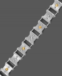Style with structure. This unique bolt bracelet for men is set in stainless steel and 14k gold. Approximate length: 8-1/2 inches. Style with structure. This unique bolt bracelet for men is set in stainless steel and 14k gold. Approximate length: 8-1/2 inches.
