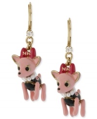 Puppy love. This set of drop earrings from Betsey Johnson are crafted from gold-tone mixed metal and feature a chihuahua-styled charm with movable legs, perfect for when you and your pooches are on the go. Approximate drop: 2 inches. Puppy love. This set of drop earrings from Betsey Johnson are crafted from gold-tone mixed metal and feature a chihuahua-styled charm with movable legs, perfect for when you and your pooches are on the go. Approximate drop: 2 inches.