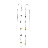 Multicolor Gemstone Thread Drop Dangle Earrings in Sterling Silver Multicolor Gemstone Thread Drop Dangle Earrings in Sterling Silver