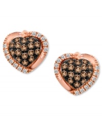 Stay true to your heart's desire. Le Vian's sweetly-sparkling stud earrings combine round-cut chocolate diamonds (1/4 ct. t.w.) and white diamonds (1/10 ct. t.w.) in 14k rose gold. Approximate diameter: 1/3 inch. Stay true to your heart's desire. Le Vian's sweetly-sparkling stud earrings combine round-cut chocolate diamonds (1/4 ct. t.w.) and white diamonds (1/10 ct. t.w.) in 14k rose gold. Approximate diameter: 1/3 inch.